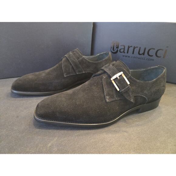 Garrucci Men Black Suede Shoes Hand Made Monk Strap Loafer US10.5D